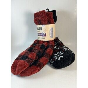 Muk Luks Women’s Cozy Cabin Socks 2 Paid Buffalo Plaid Holiday Pattern S/M